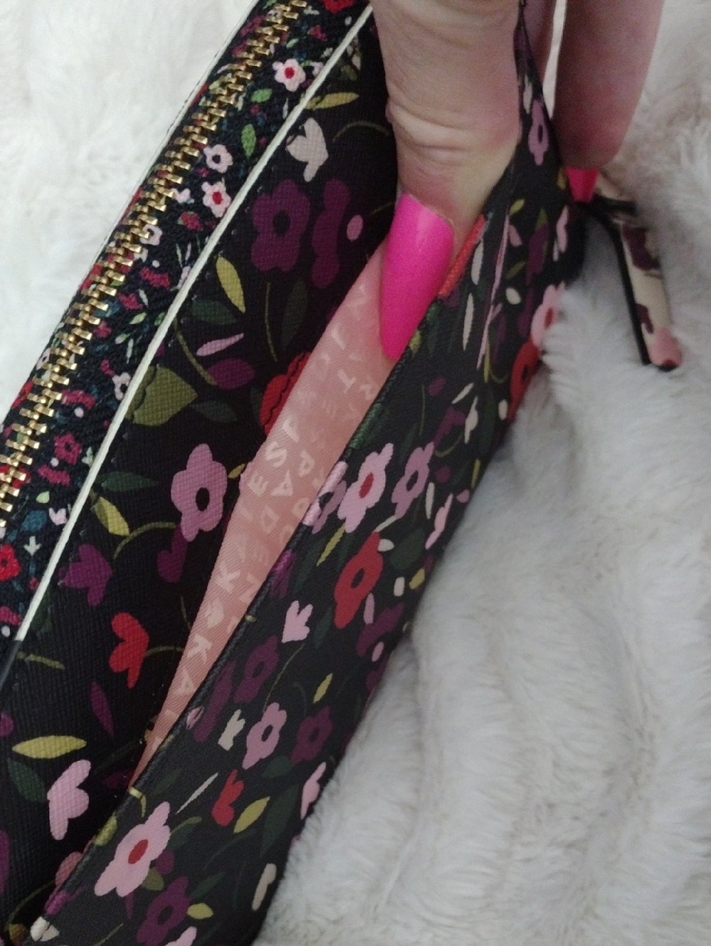 Kate Spade Floral Zip Wallet in Black with Pink & Red Accents - Picture 2 of 6